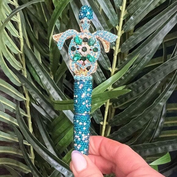 Sea Turtle Hand-Made Custom Beaded Pen with Large Fancy Double-Sided Sea Turtle. - Picture 2 of 7